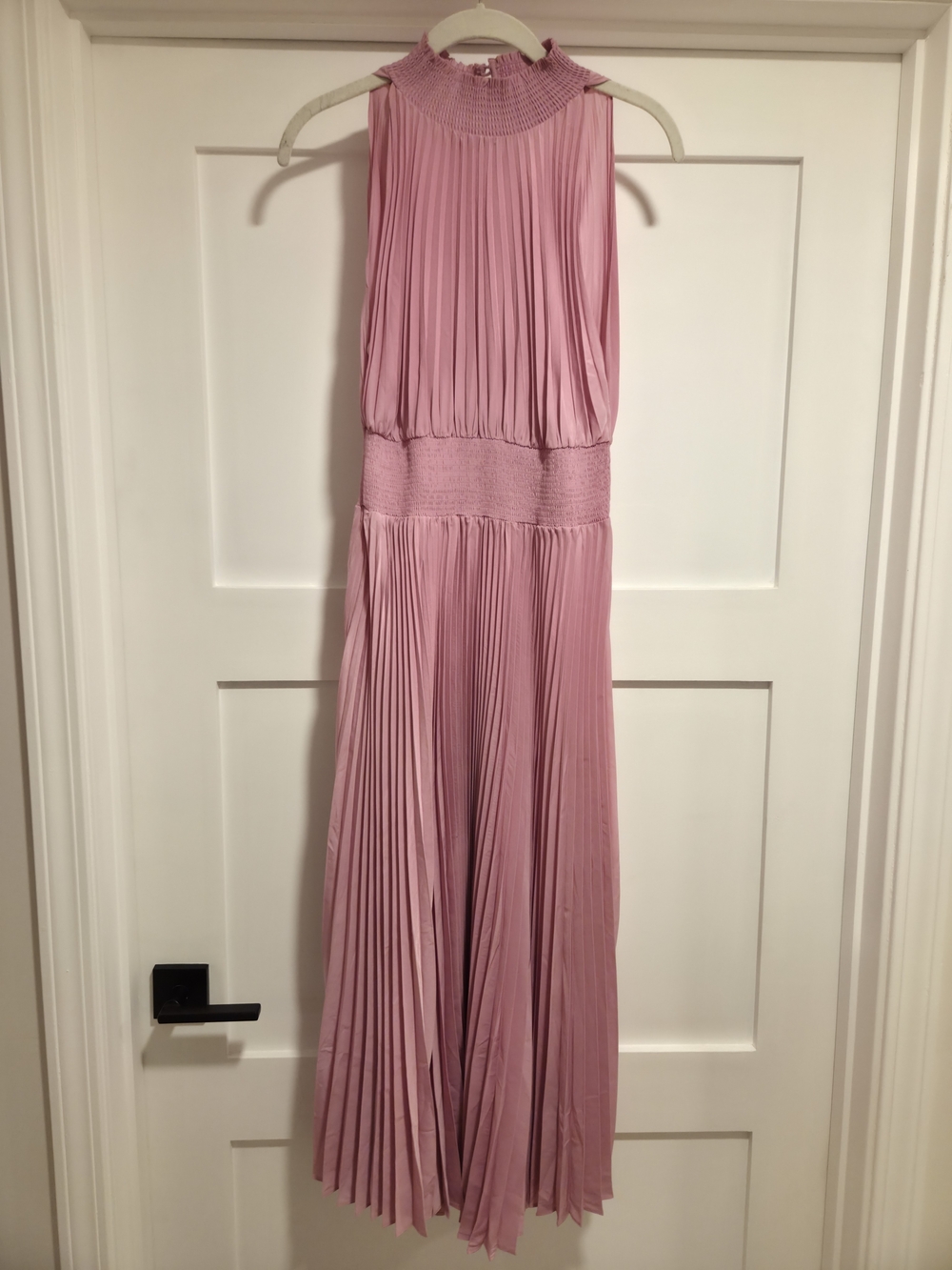 MARINA Halter Pleated Midi Dress Pink Size 6 Wedding Guest Cocktail